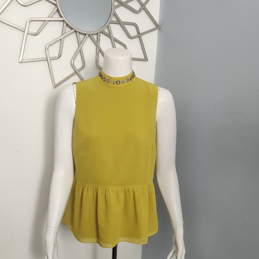 J. Crew  Beautiful Green Sleeveless Blouse with Accents on Collar, Modern, Casua